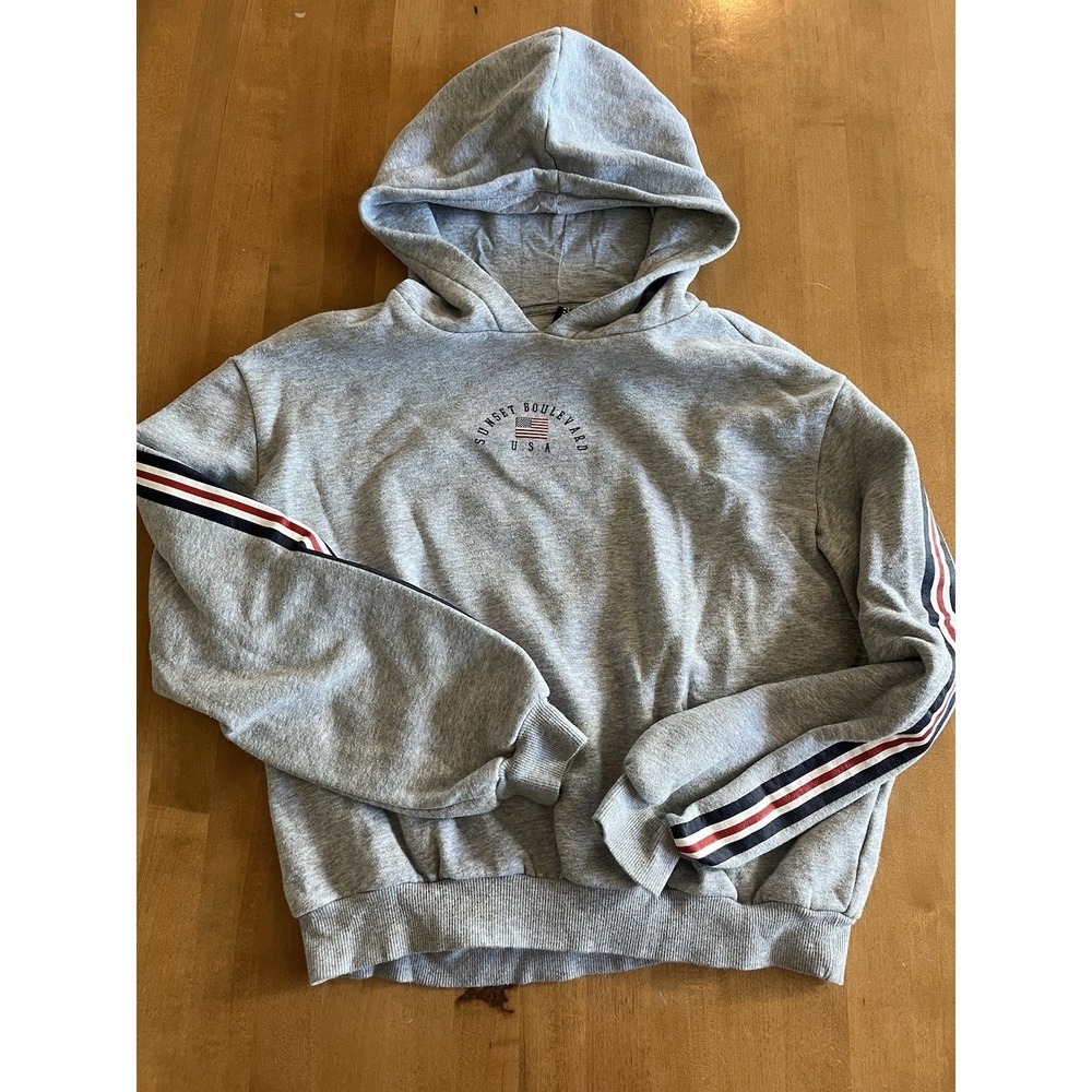 Divided by H&M Hoodie Cropped Sweatshirt Sunset Boulevard Women's Sz M Gray